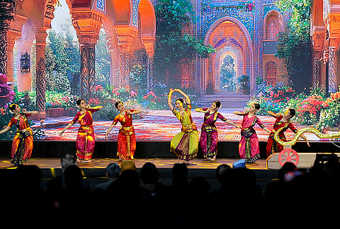 Chinese artists perform the 'Adi Kavya-The First Poem', a dance drama based on Ramayana, directed by Chinese Bharatanatyam dancer Jin Shanshan, at the Embassy of India, in Beijing, China.
