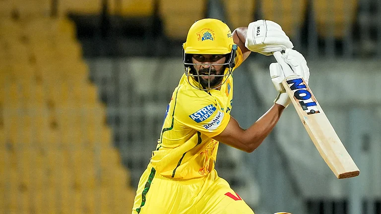 Chennai Super Kings captain Ruturaj Gaikwad in training match ahead of IPL 2026 clash with Rajasthan Royals at Barasapara cricket stadium. - ChennaiIPL/X