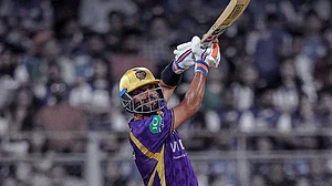 KKRiders/X : Ajinkya Rahane in action for KKR against MI during IPL 2026 clash at the Wankhede Stadium in Mumbai.