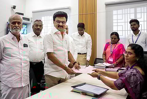 Tamil Nadu Chief Minister and DMK President MK Stalin files his nomination papers from the Kolathur constituency ahead of the Tamil Nadu Assembly elections, in Chennai.