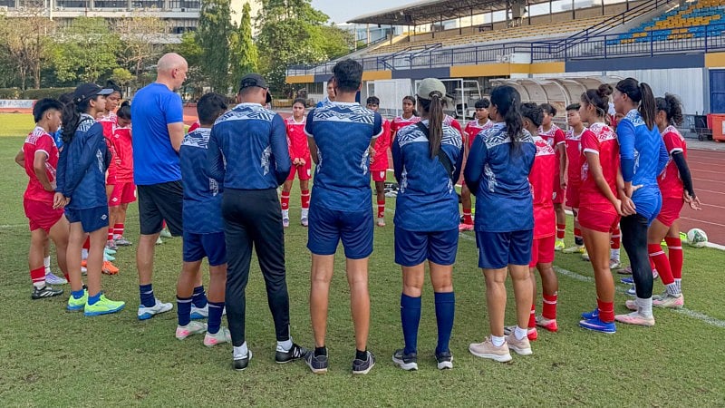 The India U20 women's football team trains along with coach Joakim Alexandersson. - AIFF
