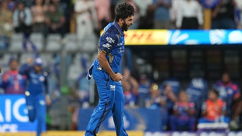Mumbai Indians' Shardul Thakur celebrates the wicket of Kolkata Knight Riders' captain Ajinkya Rahane during the Indian Premier League cricket match between Mumbai Indians and Kolkata Knight Riders in Mumbai, India, Sunday, March 29, 2026.