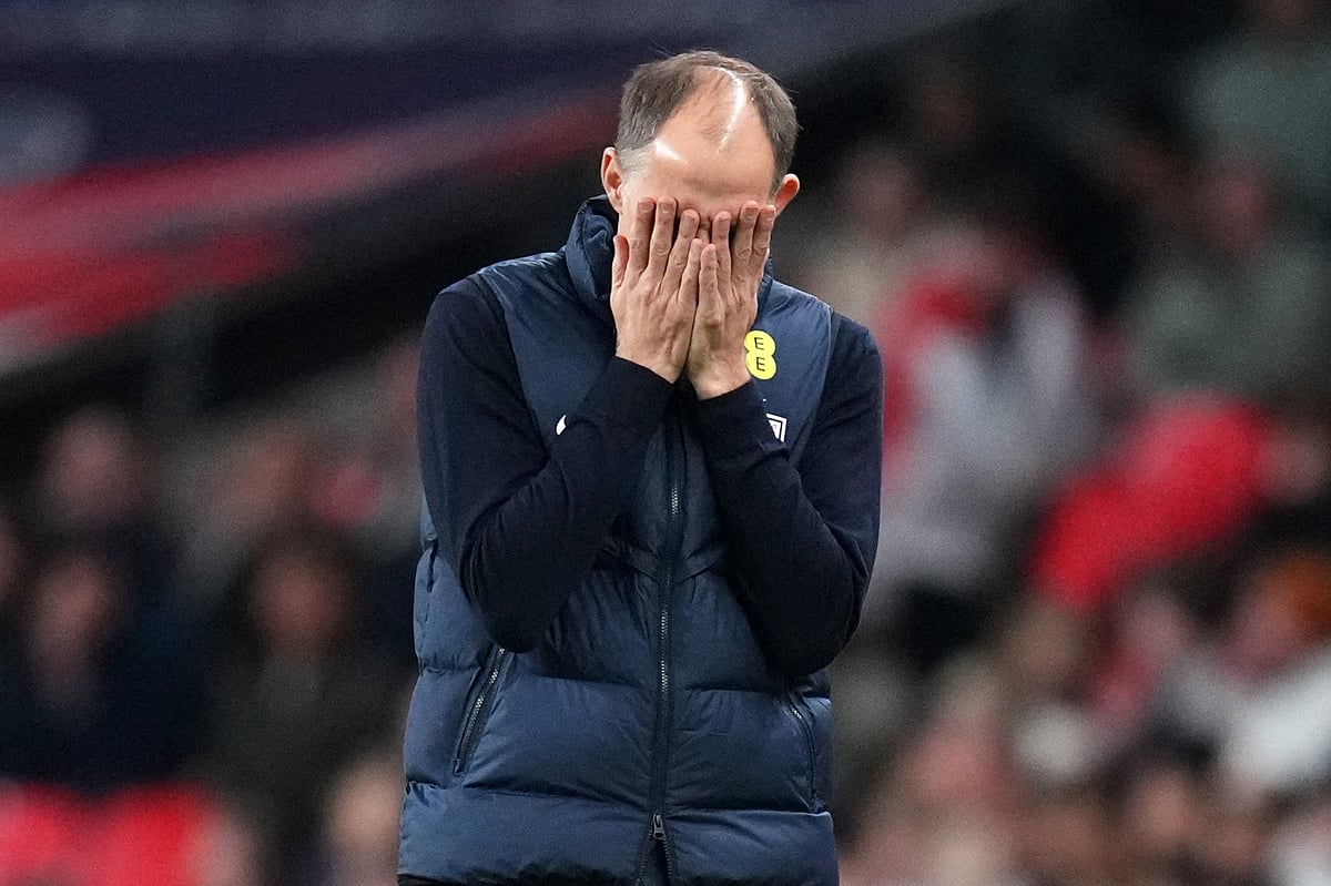 England's head coach Thomas Tuchel reacts during the International friendly soccer match between England and Japan in London, Tuesday, March 31, 2026.