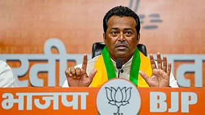 Photo: PTI/Salman Ali : Former tennis player Leander Paes during his joining ceremony at the Bharatiya Janata Party (BJP) headquarters, in New Delhi.