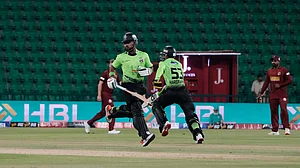| Photo: APK.M. Chaudary : Lahore Qalandars' Fakhar Zaman, second left, and Haseeb Ullah, second right, run between the wickets during the opening cricket match of the Pakistan Super League between Lahore Qalandars and Hyderabad Kingsmen, which taking place without spectators, in Lahore, Pakistan, Thursday, March 26, 2026.