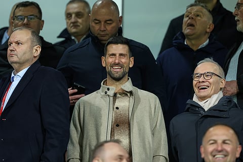 Tennis star Novak Djokovic attends the World Cup qualifying playoff final soccer match between Bosnia and Italy in Zenica, Bosnia