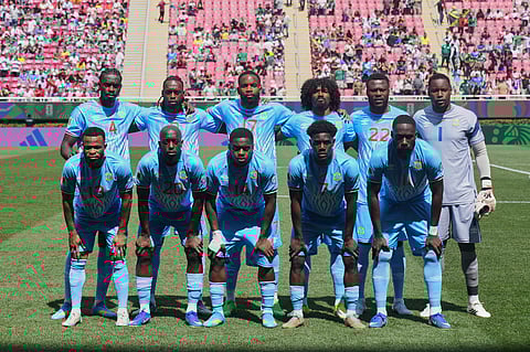 DR Congo's team pose for a group photo prior to the World Cup playoff final soccer match between DR Congo and Jamaica in Guadalajara, Mexico, Tuesday, March 31, 2026.