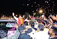 Uttarakhand CM Dhami receiving a warm welcome from BJP workers and locals
