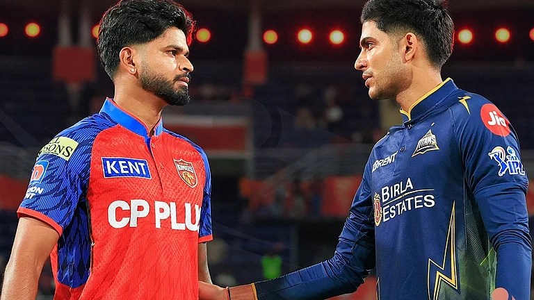 Shreyas Iyer and Shubman Gill at the toss during Punjab Kings vs Gujarat Titans IPL 2026 match at Mullanpur. - IPL/X