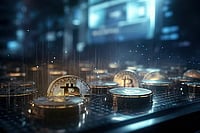 Cryptographic Encryption: The Invisible Shield Behind Secure Digital Communication Bitcoin coins on a circuit with digital data