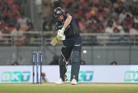 Gujarat Titans' Jos Buttler plays a shot during the Indian Premier League cricket match between Gujarat Titans and Punjab Kings in New Chandigarh.