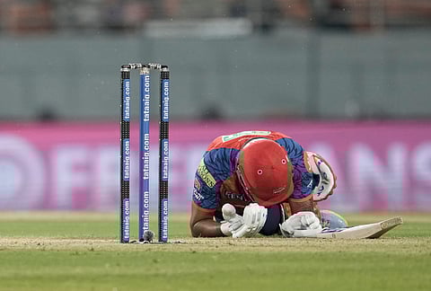 Punjab Kings' captain Shreyas Iyer reacts after a shot hitter by Cooper Connolly during the Indian Premier League cricket match between Gujarat Titans and Punjab Kings in New Chandigarh.