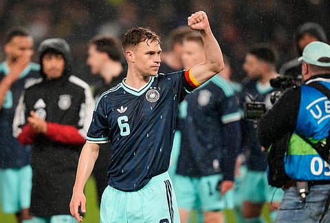 Joshua Kimmich of Germany celebrates after winning an international friendly soccer match between Germany and Ghana in Stuttgart, Germany.