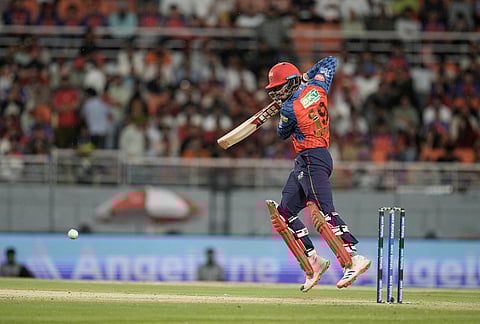 Punjab Kings' Nehal Wadhera plays a shot during the Indian Premier League cricket match between Gujarat Titans and Punjab Kings in New Chandigar.