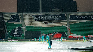 thepslt20/X : Lahore's Gaddafi Stadium under covers during Islamabad United vs Peshawar Zalmi PSL 2026 match.