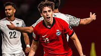 | Photo: X/FASingapore : Singapore's Harhys Stewart celebrates after scoring against Bangladesh during their AFC Asian Cup Qualifiers match on March 31, 2026.