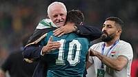 Iraq 2-1 Bolivia Highlights, FIFA World Cup 2026: Lions Of Mesopotamia Hold Off La Verde To Qualify For WC (AP Photo/Fernando Llano) : Iraq's coach Graham Arnold, left, and Mohanad Ali (10) celebrate at the end of the World Cup playoff final soccer match between Iraq and Bolivia in Monterrey, Mexico, Tuesday, March 31, 2026
