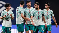 | Photo: AP/Mike Stewart : Portugal team mates celebrate a goal against the USA during the first half of an international friendly soccer match, Tuesday, March 31, 2026, in Atlanta.