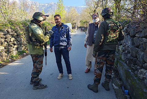 Security personnel during an inspection, in Ganderbal, Jammu and Kashmir. One terrorist was killed in an overnight encounter in the area, Army said. 