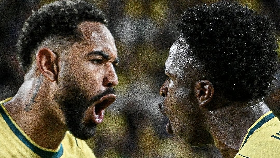 Matheus Cunha and Vini Jr celebrating Brazil's goal - Special arrangement 