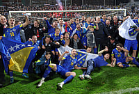 Bosnia Vs Italy, FIFA World Cup 2026: Azzuri Suffer WC Heart-Break For Third Time In A Row | Photo: AP/Armin Durgut : Bosnia players celebrate after winning a penalty shootout at the end of the World Cup qualifying playoff final soccer match between Bosnia and Italy in Zenica, Bosnia.