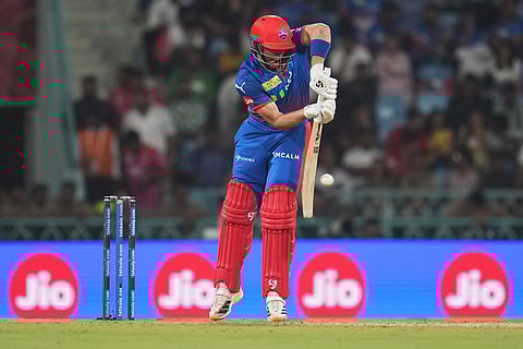Delhi Capitals' Tristan Stubbs plays a shot during the Indian Premier League cricket match between Lucknow Super Giants and Delhi Capitals in Lucknow, India.