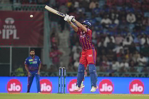 Lucknow Super Giants' Abdul Samad attempts to play a shot during the Indian Premier League cricket match between Lucknow Super Giants and Delhi Capitals in Lucknow, India