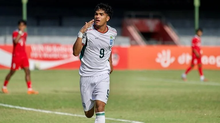 Bangladesh's Md Manik celebrates after scoring against Nepal during their SAFF U20 Championship match on April 1, 2026. - | Photo: Instagram/thebafufe