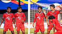 | Photo: theanfaofficial : Nepal U20 players celebrate after scoring during the SAFF U20 Championship match against Sri Lanka on March 25, 2026.