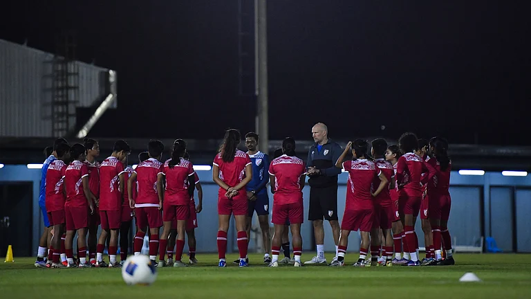 The India U23 players in training with head coach Joakim Alexandersson ahead of the AFC U20 Women’s Asian Cup match against Japan on April 2, 2026. - | Photo AIFF