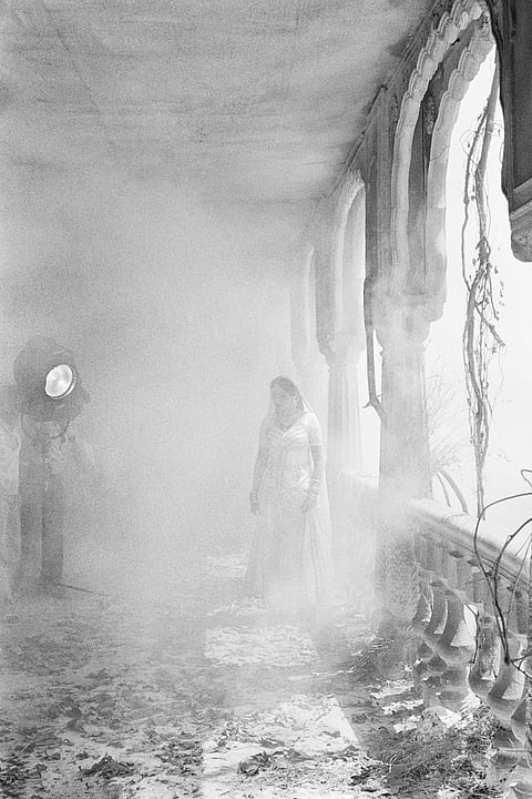 Telling Silhouette: Sridevi on the set of Nagina, Film City, Bombay, 1986.