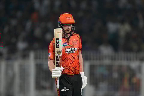 Sunrisers Hyderabad's Heinrich Klaasen celebrates his fifty runs during the Indian Premier League cricket match between Kolkata Knight Riders and Sunrisers Hyderabad in Kolkata, India.