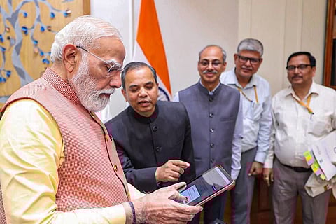 In this image posted on April 1, 2026, Prime Minister Narendra Modi completes his self-enumeration for Census 2027.