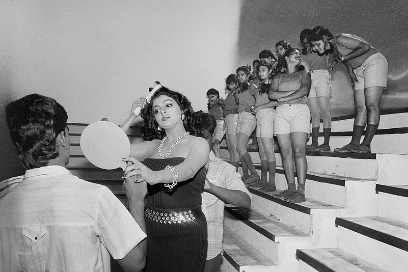 Actress Bhanupriya on the set of Pangali, Mohan Studios, Madras, 1992