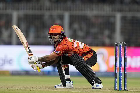 Sunrisers Hyderabad's captain Ishan Kishan plays a shot during the Indian Premier League cricket match between Kolkata Knight Riders and Sunrisers Hyderabad in Kolkata, India.
