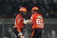 | Photo: AP/Bikas Das : Sunrisers Hyderabad's Travis Head, right, and Sunrisers Hyderabad's Abhishek Sharma celebrate scoring runs during the Indian Premier League cricket match between Kolkata Knight Riders and Sunrisers Hyderabad in Kolkata, India.