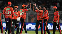 AP Photo/Bikas Das : Sunrisers Hyderabad's Harsh Dubey, third from right, celebrates with teammates the wicket of Kolkata Knight Riders' Finn Allen during the Indian Premier League cricket match between Kolkata Knight Riders and Sunrisers Hyderabad in Kolkata, India, Thursday, April. 2, 2026. 