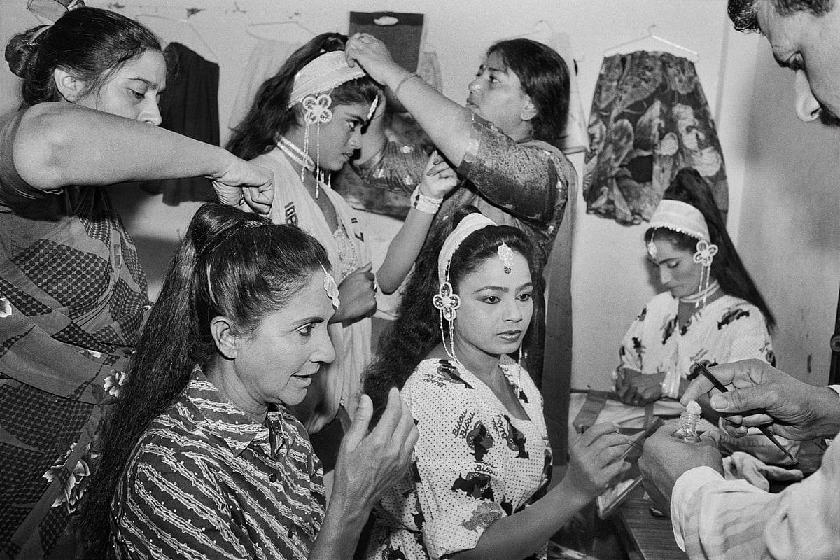 In the green room with junior artists on the set of Parampara, Famous Studios, Bombay, 1991