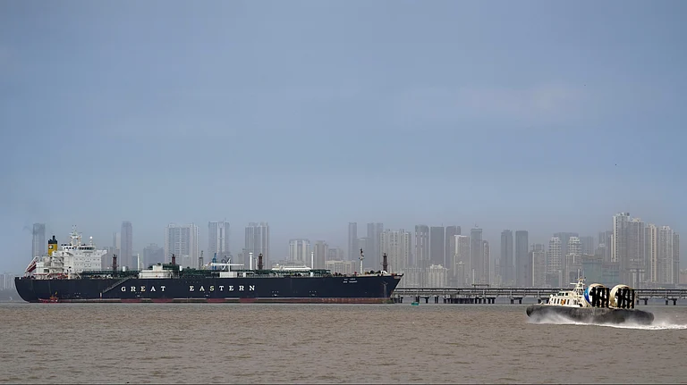 Mumbai: Indian tanker 'Jag Vasant', owned by Great Eastern Shipping Company Ltd, after clearing the Strait of Hormuz, is seen anchored at the liquefied petroleum gas (LPG) discharge terminal, in Mumbai, Wednesday, April 1, 2026. - PTI: Kunal Patil