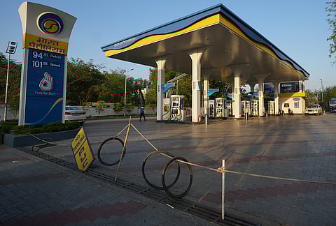 A gas station is empty due to a fuel shortage in Ahmedabad, Monday, March 23, 2026. 