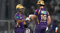 | Photo: AP/Bikas Das : Kolkata Knight Riders' Finn Allen, right, and Kolkata Knight Riders' captain Ajinkya Rahane celebrates scoring during the Indian Premier League cricket match between Kolkata Knight Riders and Sunrisers Hyderabad in Kolkata, India.
