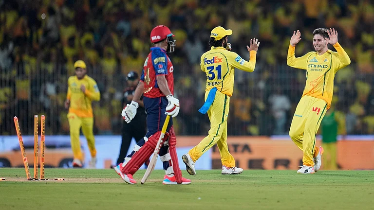 Chennai Super Kings' captain Ruturaj Gaikwad celebrates the run out of Punjab Kings' Prabhsimran Singh with teammates during the Indian Premier League cricket match between Chennai Super Kings and Punjab Kings in Chennai, India, Friday, April 3, 2026. - AP Photo