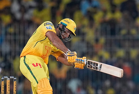 Chennai Super Kings' Shivam Dube plays a shot during the Indian Premier League cricket match between Chennai Super Kings and Punjab Kings in Chennai.
