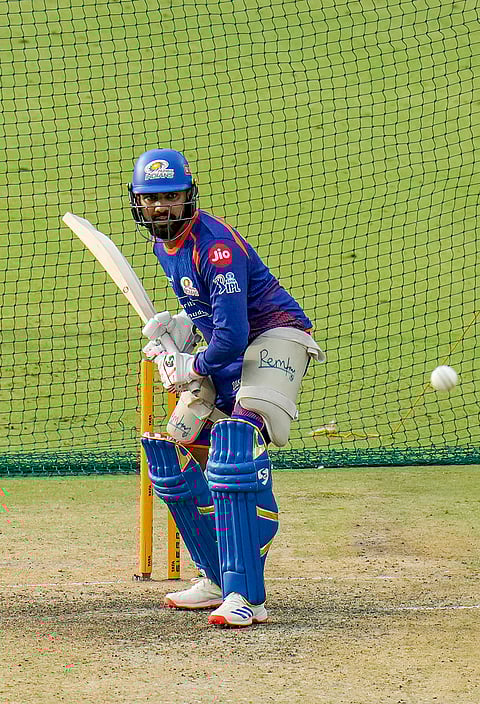 Mumbai Indians' Rohit Sharma during a practice session ahead of an Indian Premier League (IPL) 2026 T20 cricket match between Delhi Capitals and Mumbai Indians, in New Delhi.