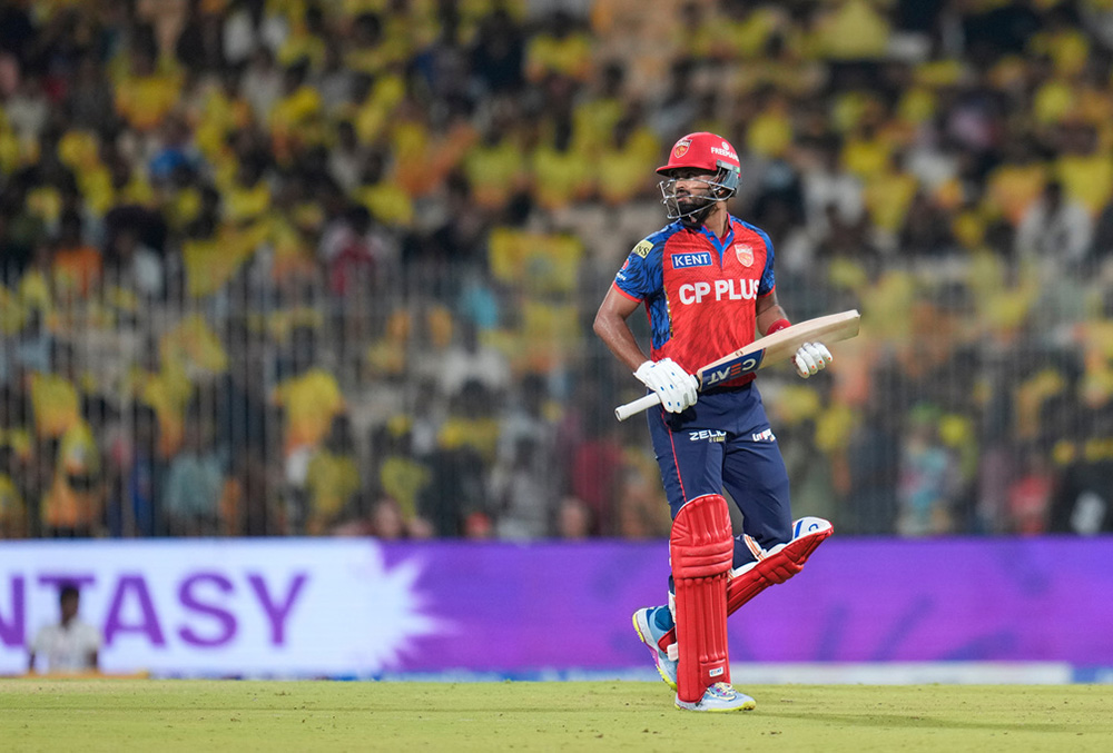 Punjab Kings' captain Shreyas Iyer leaves the ground after losing his wicket during the Indian Premier League cricket match between Chennai Super Kings and Punjab Kings in Chennai.
