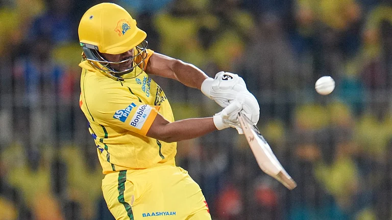Chennai Super Kings' Ayush Mhatre hits a boundary during the Indian Premier League cricket match between Chennai Super Kings and Punjab Kings in Chennai, India, Friday, April 3, 2026. - AP Photo