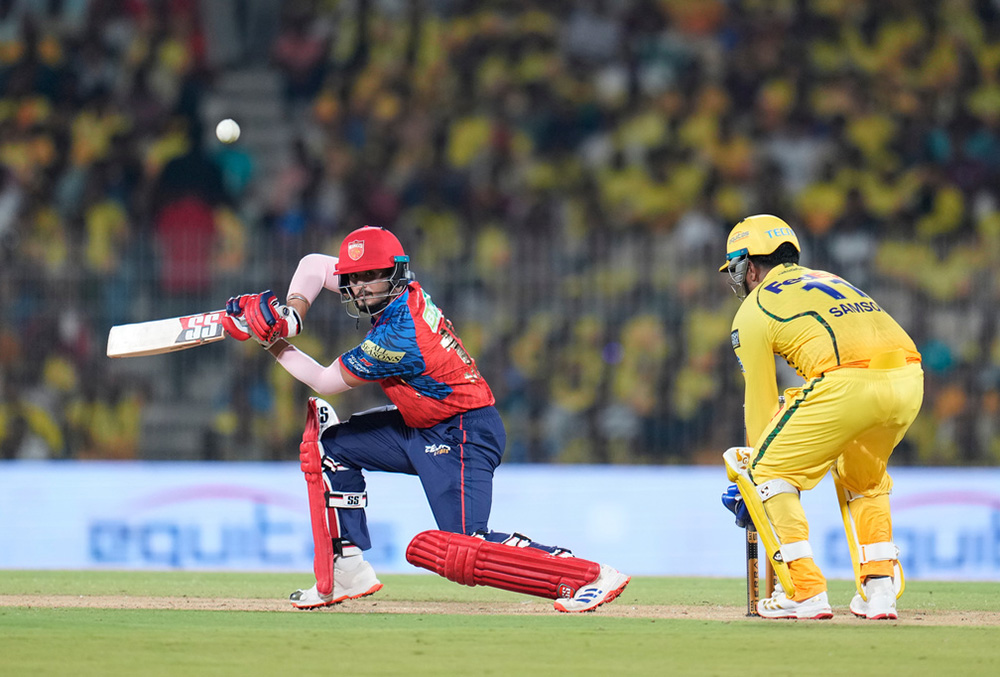 Punjab Kings' captain Shreyas Iyer hits a boundary during the Indian Premier League cricket match between Chennai Super Kings and Punjab Kings in Chennai.