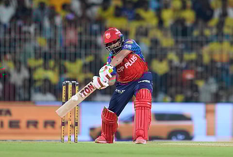 Punjab Kings' wicketkeeper Prabhsimran Singh plays a shot during the Indian Premier League cricket match between Chennai Super Kings and Punjab Kings in Chennai.