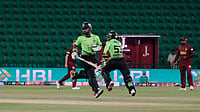 PSL 2026: Fakhar Zaman’s Appeal Against Ball-Tampering Ban Rejected; Two-Match Suspension Upheld | Photo: AP/K.M. Chaudary : Lahore Qalandars' Fakhar Zaman, second left, and Haseeb Ullah, second right, run between the wickets during the opening cricket match of the Pakistan Super League between Lahore Qalandars and Hyderabad Kingsmen, which taking place without spectators, in Lahore, Pakistan, Thursday, March 26, 2026.