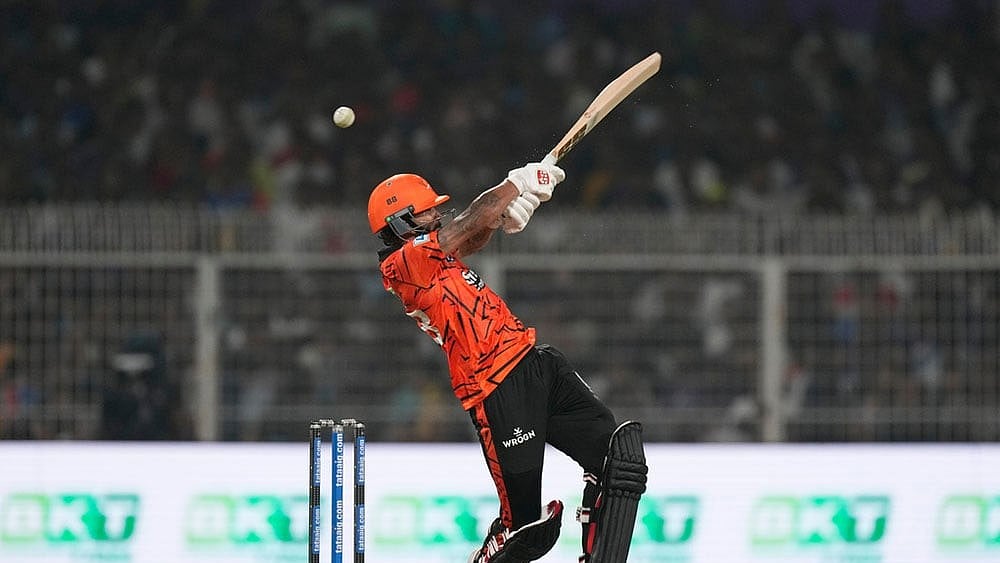 Sunrisers Hyderabad's Nitish Kumar Reddy plays a shot during the Indian Premier League cricket match between Kolkata Knight Riders and Sunrisers Hyderabad in Kolkata, India. - | Photo: AP/Bikas Das